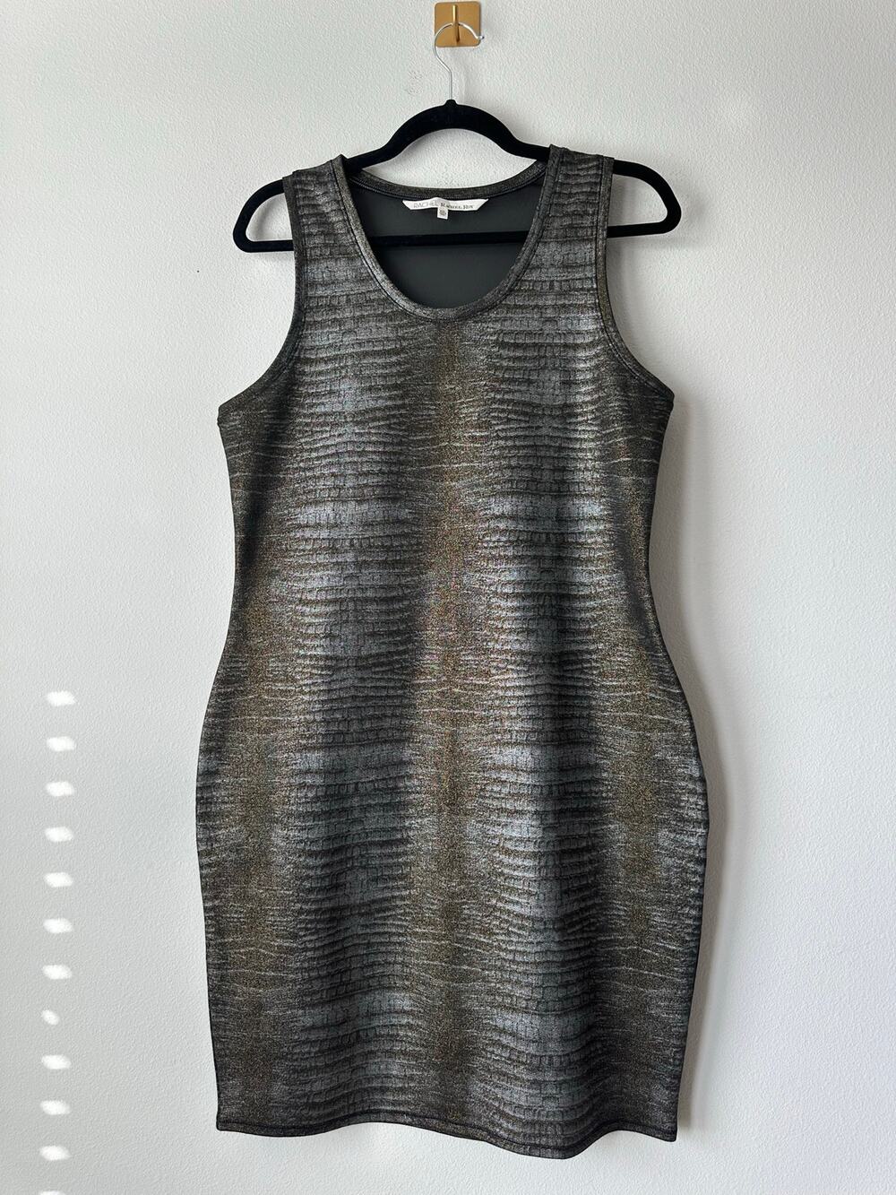 Rachel Roy Metallic Silver Gold Y2K Bodycon Mini Dress Mesh Back XXL